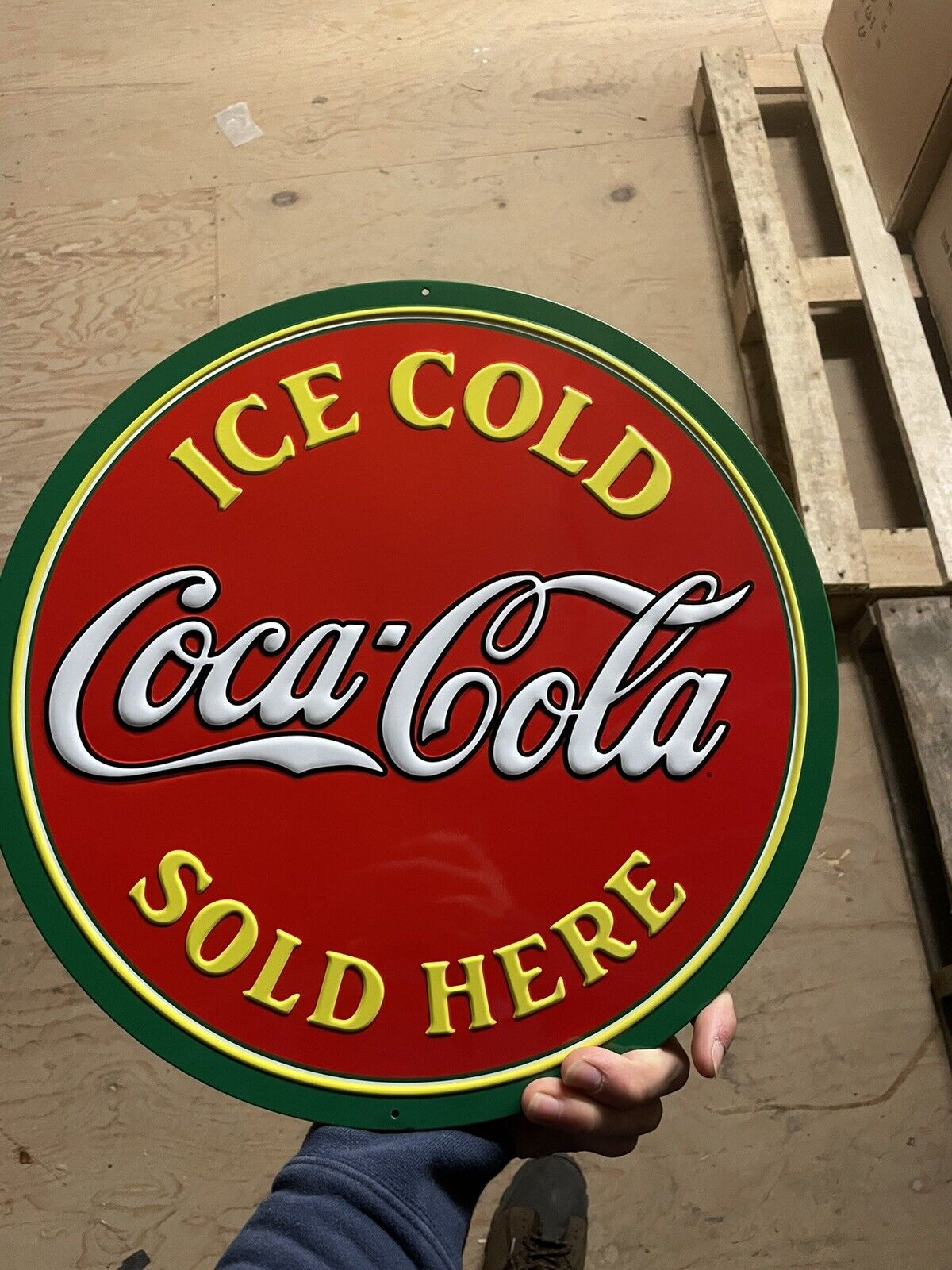 Ice Cold Coca-Cola Sold Here Embossed Tin Metal Sign - Vintage - Retro - Coke