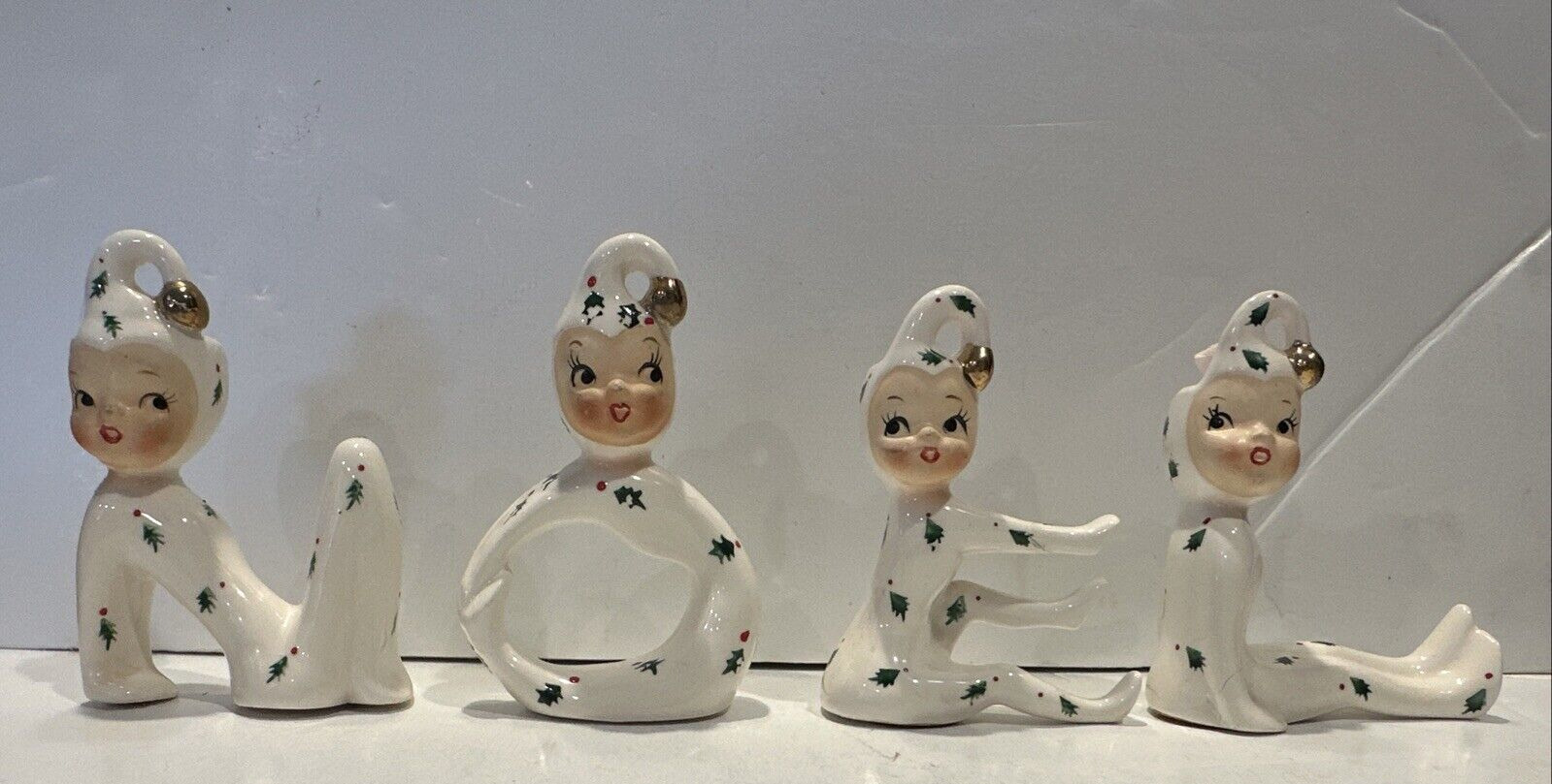 Vintage Holt Howard NOEL Elf Pixie Holly Candle Holders - Ceramic Japan 1958