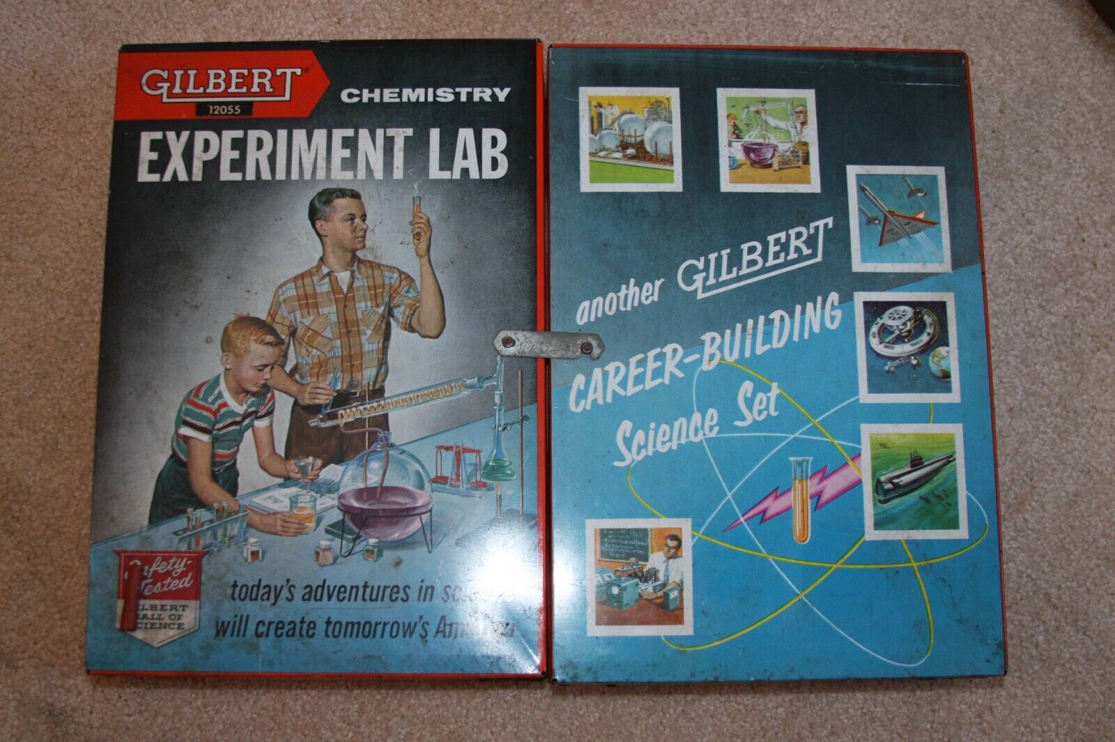 Vintage 1960\'s Gilbert Chemistry Experiment Lab #12056 Metal Gatefold Space Age