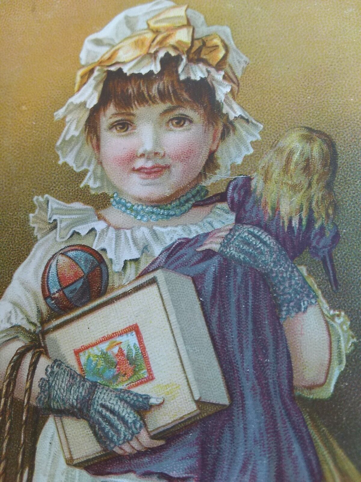 1890s VICTORIAN TRADE CARD MOKASKA COFFEE ST. JOSEPH Mo. Girl  with Toys (G7)