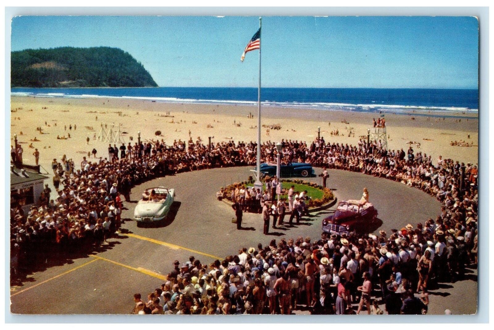 1958 The Turnaround World-Famous Monument Seaside Oregon OR Posted Flag Postcard