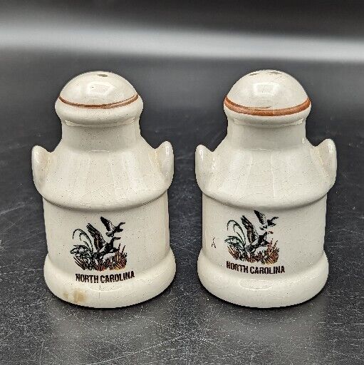 Vintage North Carolina Salt and Pepper Shakers Duck Printed Butter Churns
