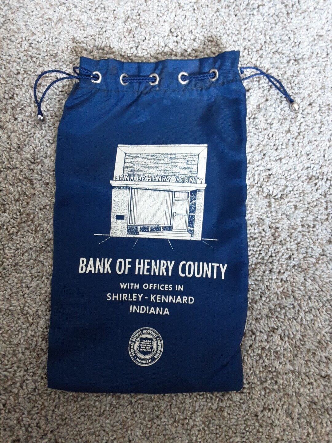 Vintage BANK OF HENRY COUNTY Deposit Drawstring Bank Cloth Bag