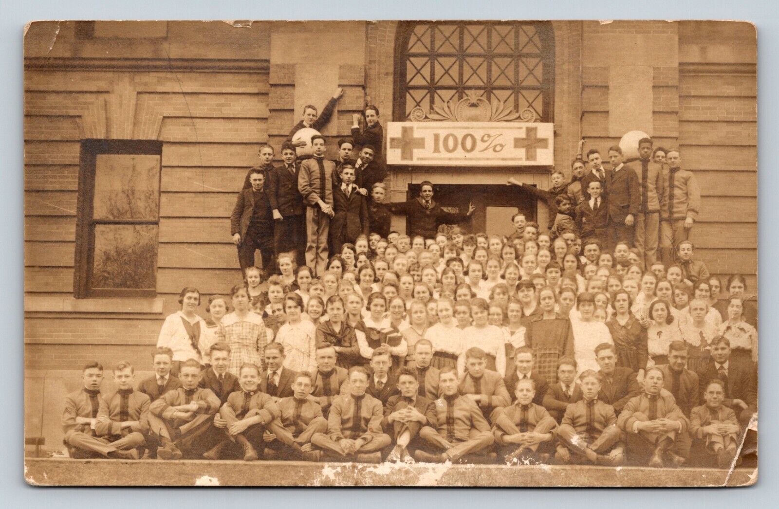 c1919 Children\'s Group Photo By 100% Banner ANTIQUE Postcard