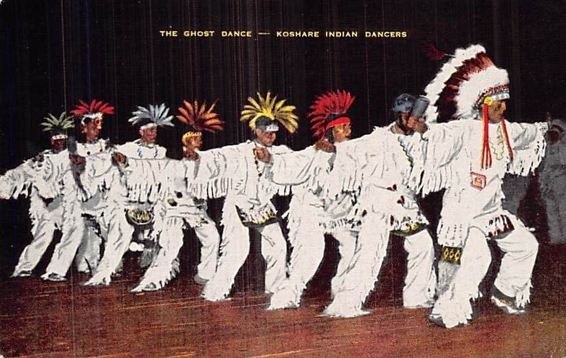 Postcard CO: Ghost Dance, Koshare Indian Dancers, Linen, LaJunta, Colorado