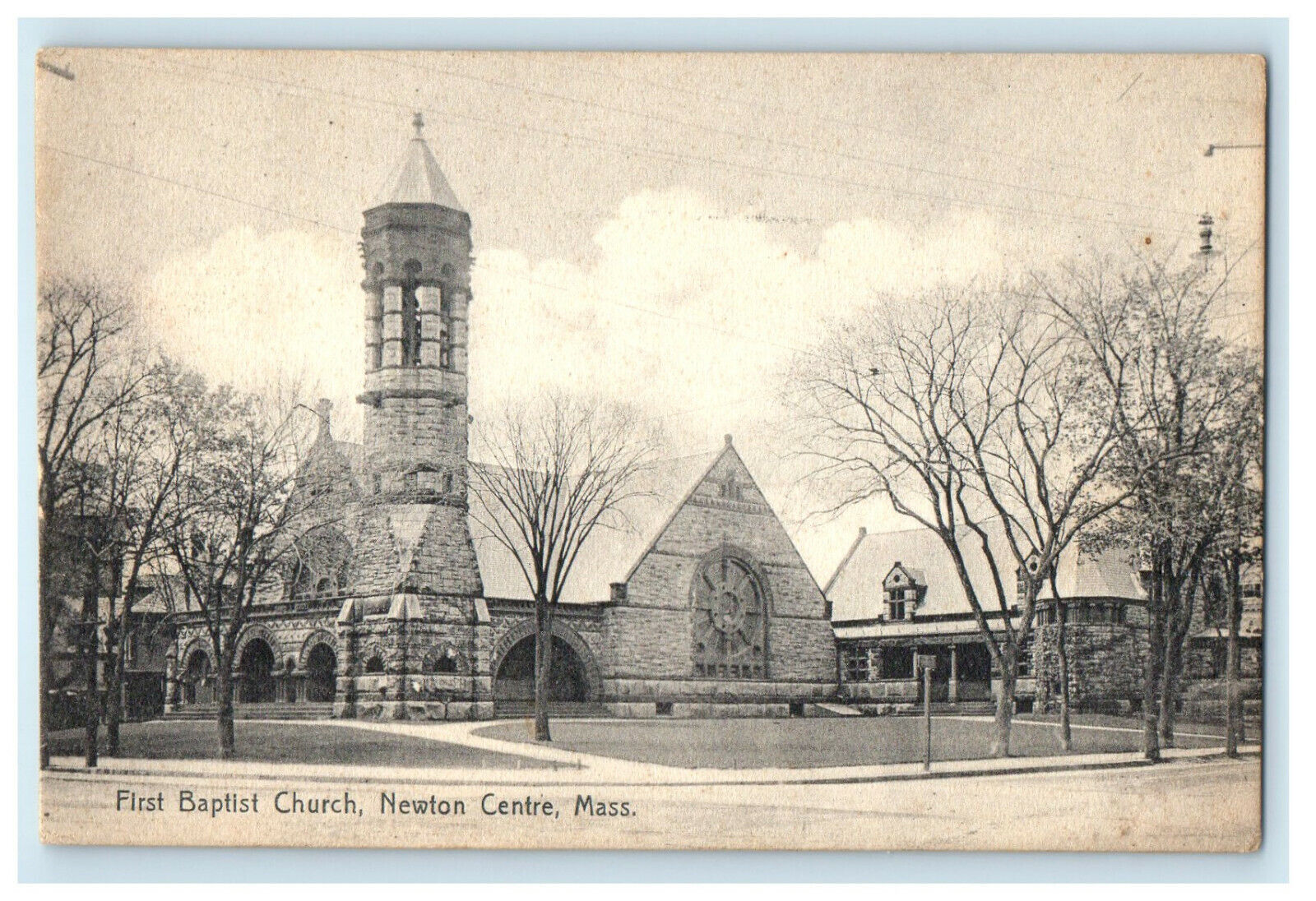 c1910 First Baptist Church Newton Center Massachusetts MA Posted Postcard