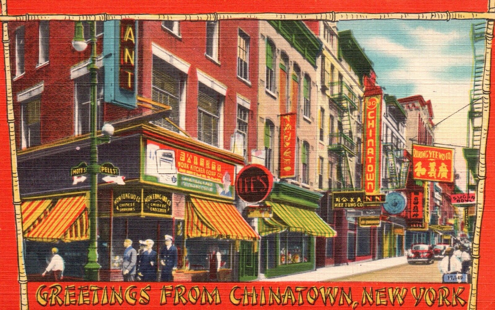 Postcard NY New York City Chinatown Greetings Linen Unposted Vintage PC J2173