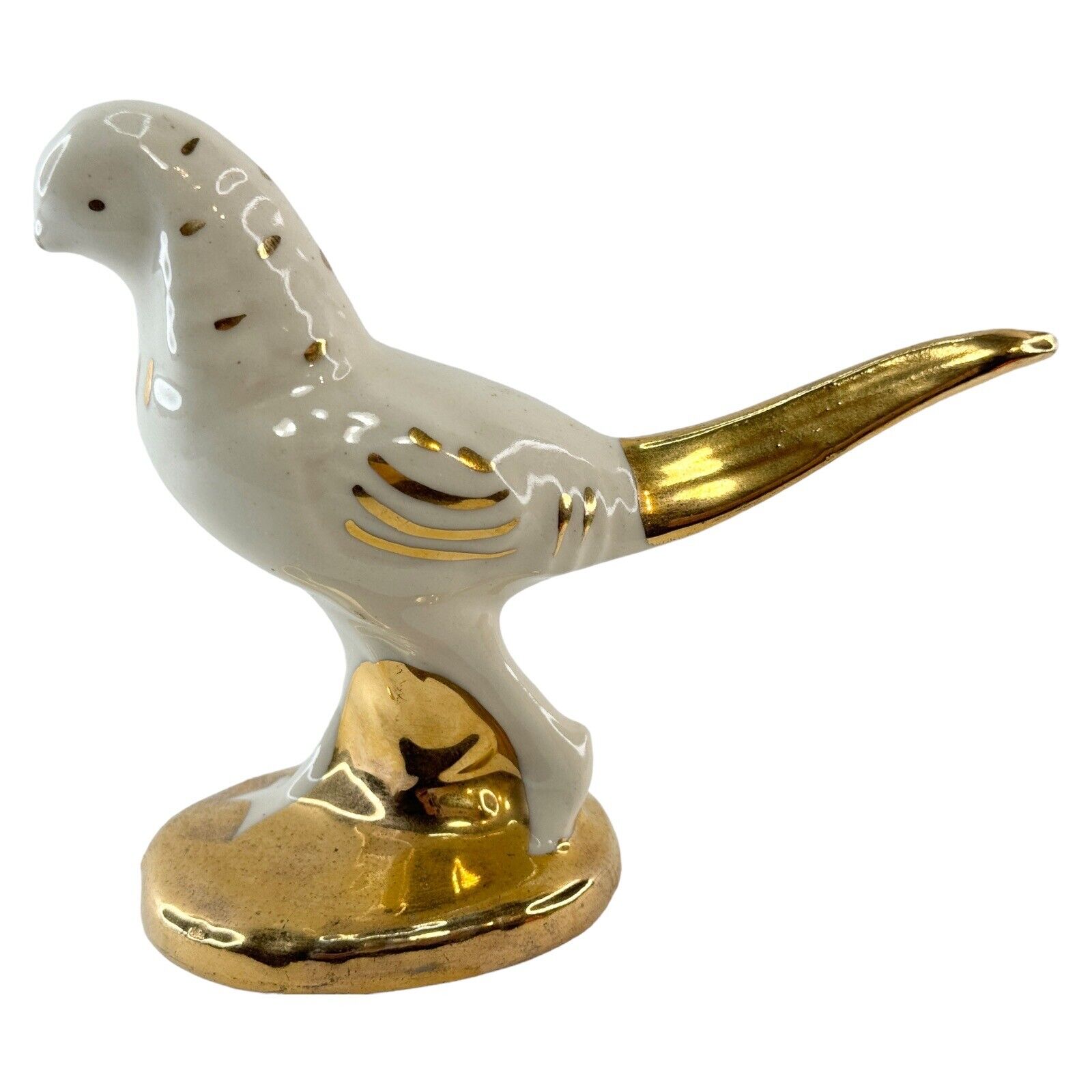 Vintage Bird Pheasant White Gold Art Deco Ceramic Figurine Art Deco