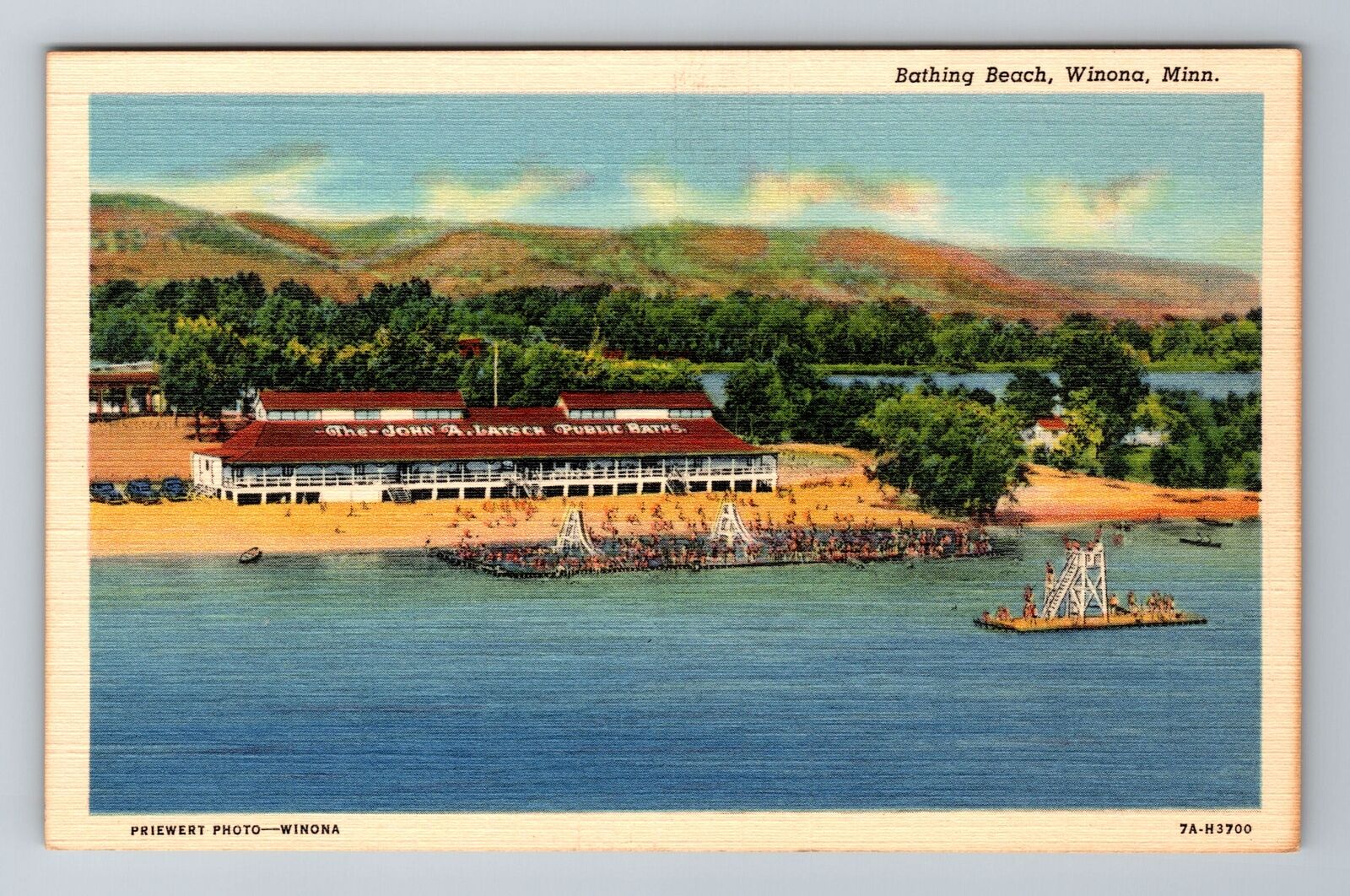 Winona MN-Minnesota, John A Latsch Public Baths Beach, Antique Vintage Postcard