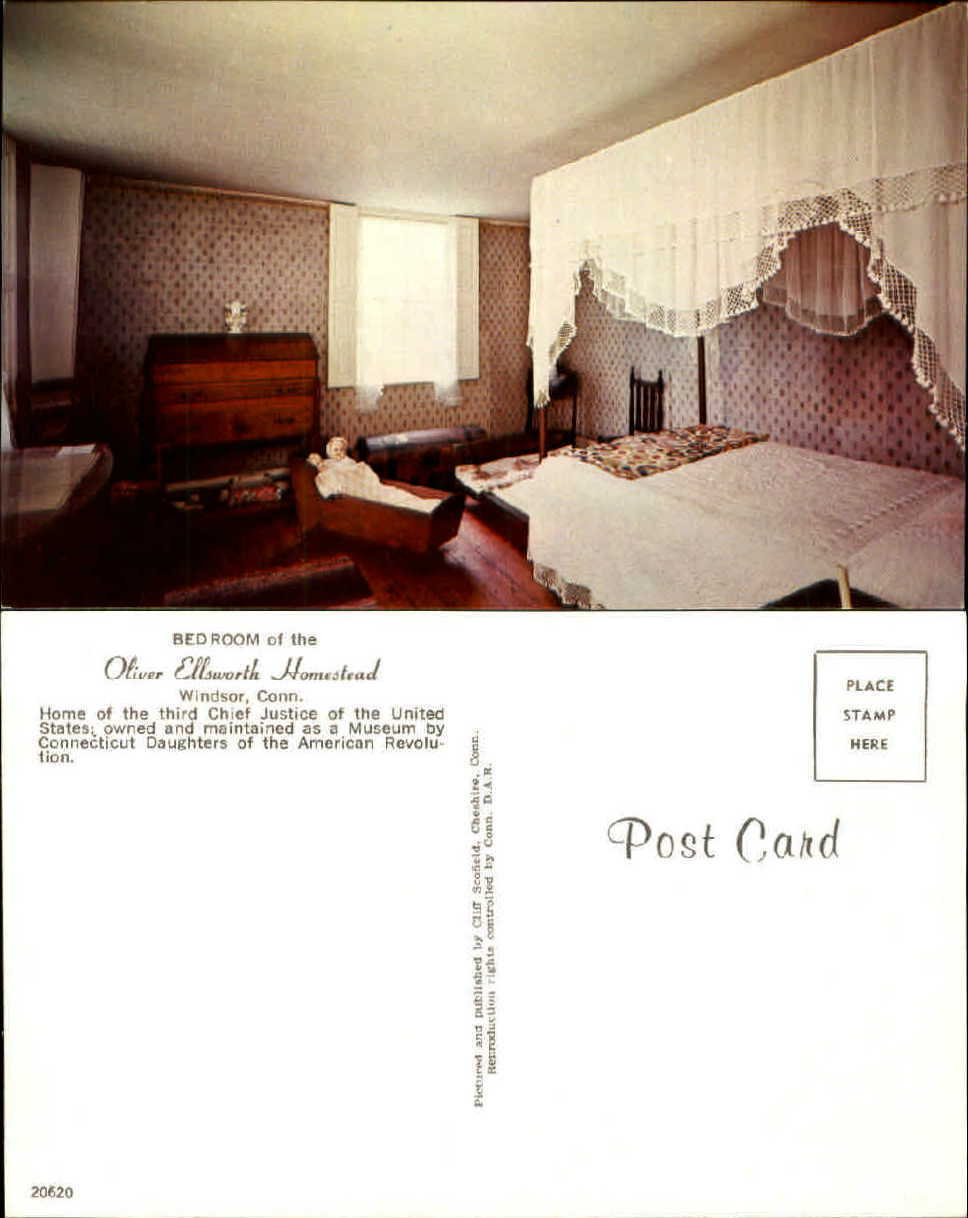 Oliver Ellsworth homestead Windsor CT museum unused chrome old postcard