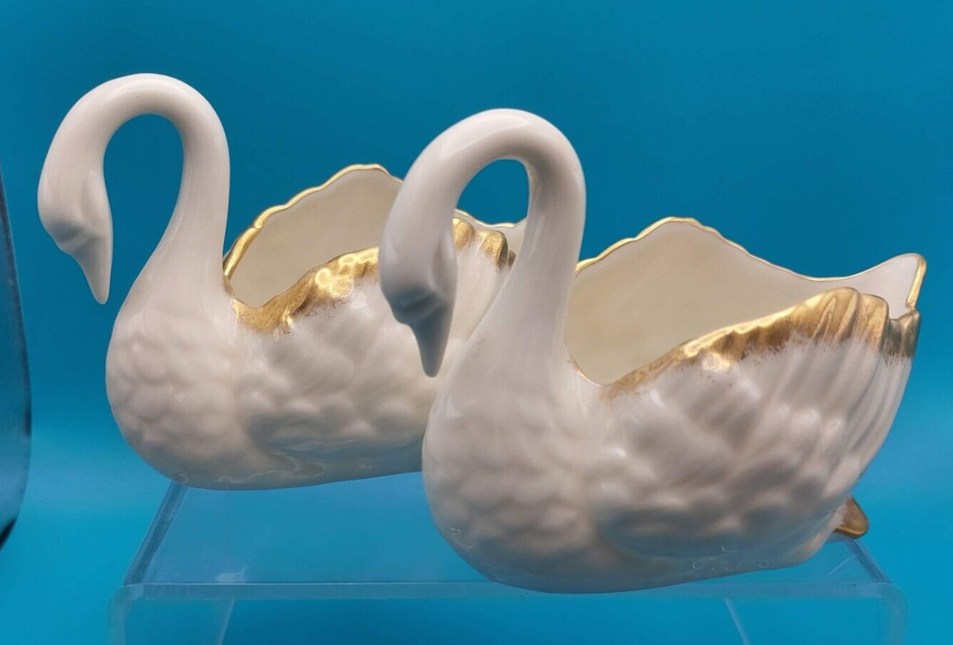 Lot of 2 Lenox USA Swans Bird  100-86 Cream & Gold Trim  Figurine Trinket Dishes