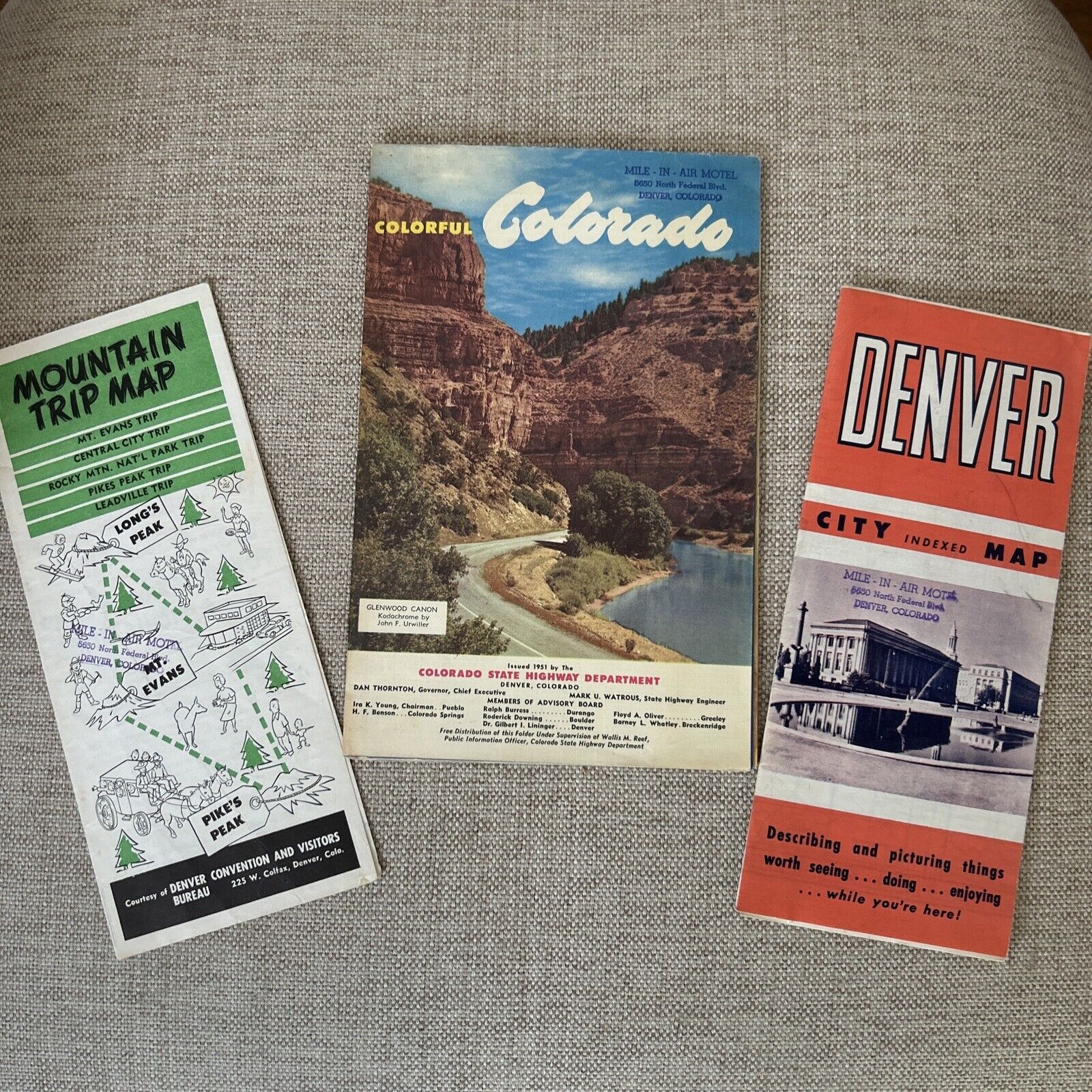 Vintage 1951 Colorful Colorado State Highway Dept  Map, Denver & Mnt  Trip Map