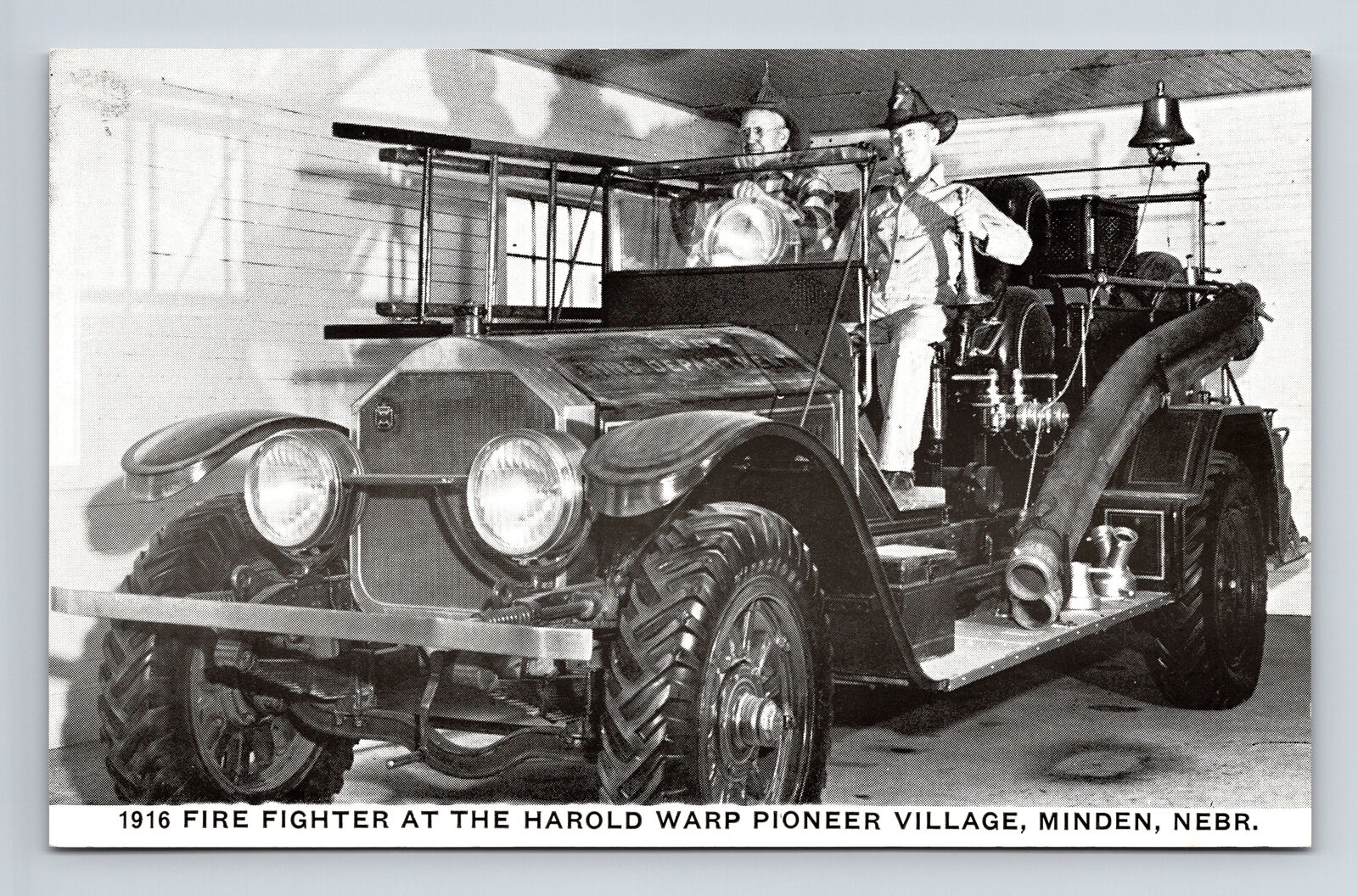 1916 Fire Fighter & Engine at Harold Warp Pioneer Village Minden NE Postcard