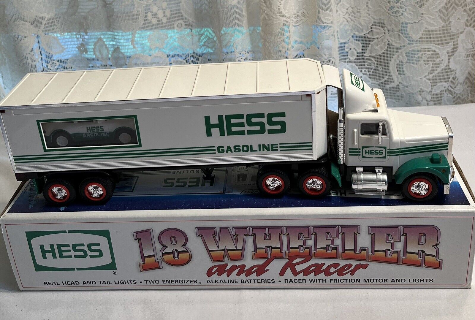 Vintage 1992 Hess Toy 18 Wheeler and Racer Real Headlights - New In Box