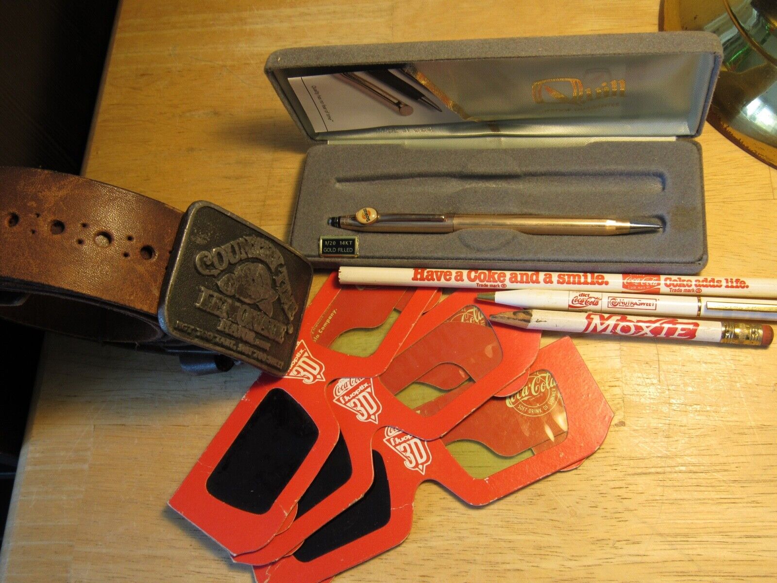 Lot / 19 Coca Cola Asst. Items - Pencils Glasses Countrytime Belt Matches Cards
