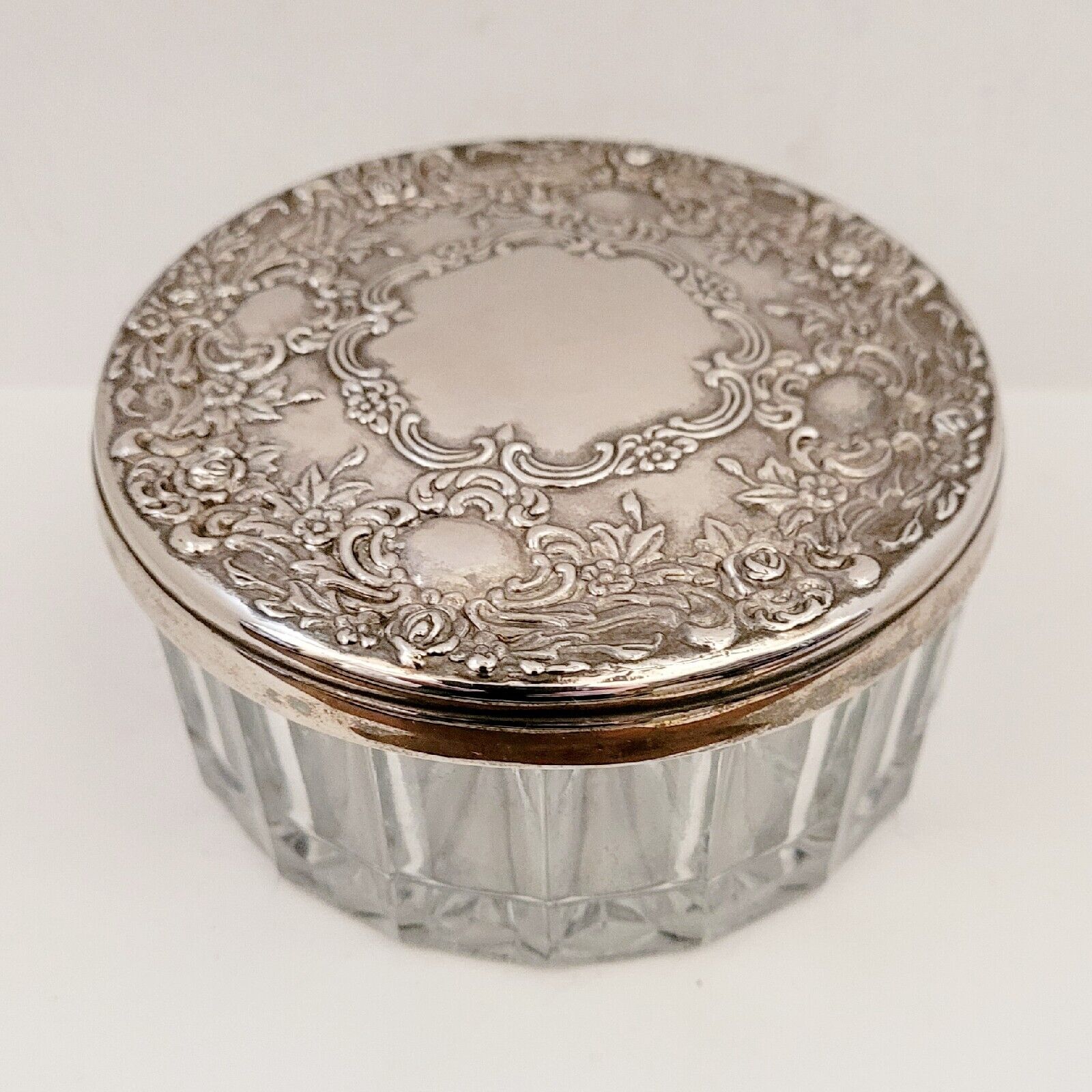 Vintage Silver Lid on Crystal Glass Jar/Trinket Box  