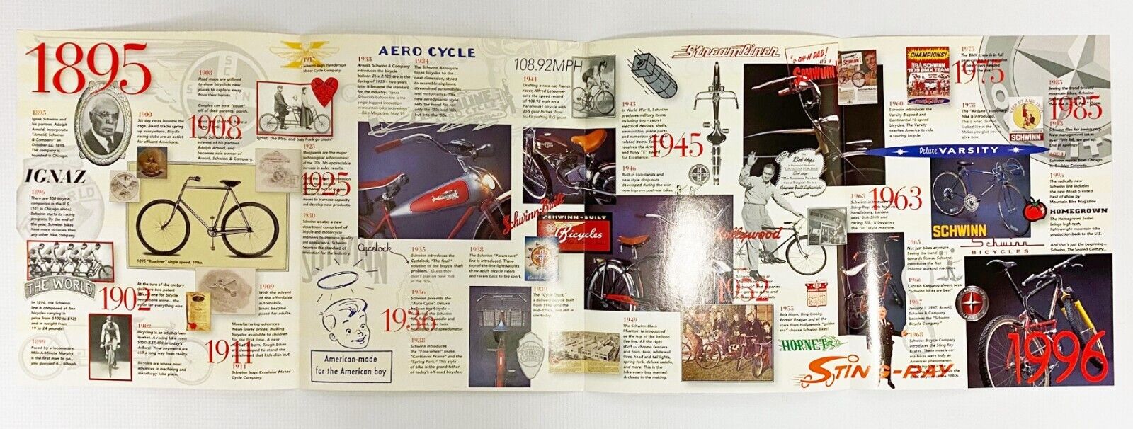 Schwinn Bicycle 1895 - 1996 100 Years Timeline Poster / Catalog - nos