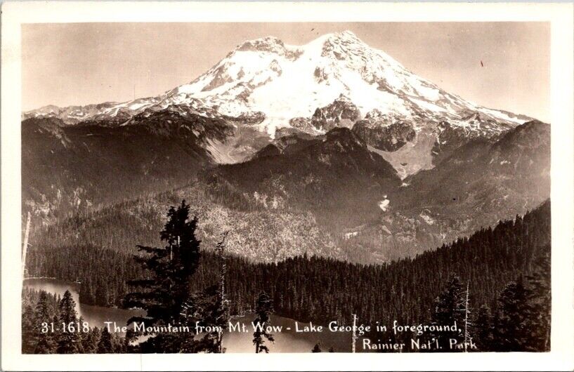 RPPC Postcard Mt. Rainer Lake George from Mt. Wow Washington c.1925-1942   20063