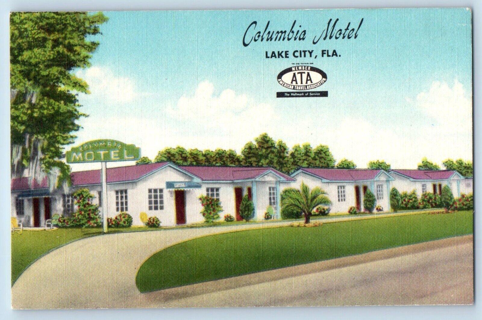 Lake City Florida Postcard Columbia Motel Exterior Building 1940 Vintage Antique