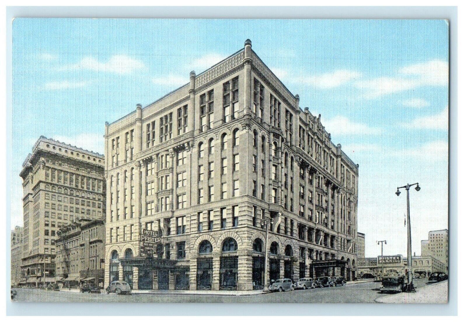 c1940's Hotel Pfister Building Street View Milwaukee Wisconsin WI Postcard