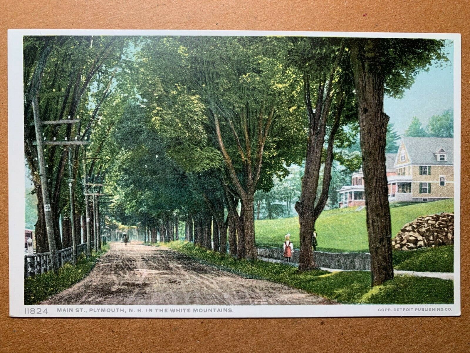 Postcard Plymouth NH - c1920s Main Street View - Dirt Road Children Residential