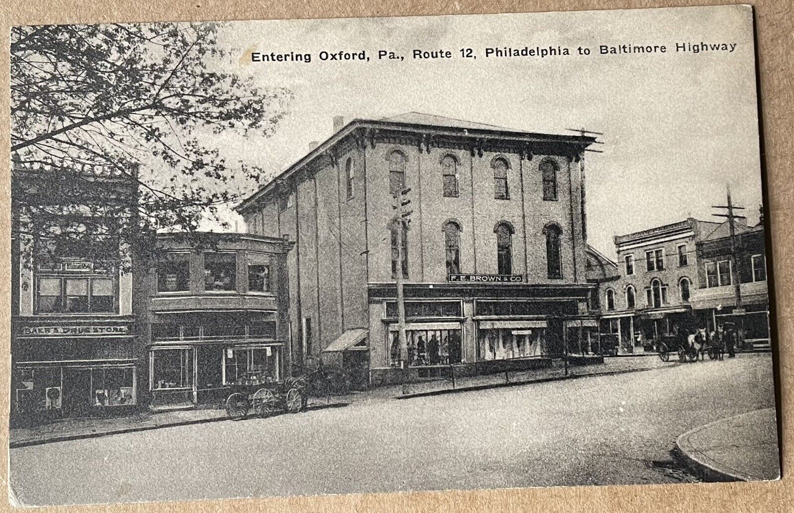 Old Oxford Pa, Route 12, Philadelphia To Baltimore High, Chester County Postcard
