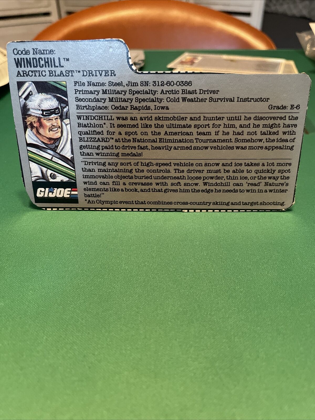 1980’s Hasbro GI Joe Card WINDCHILL