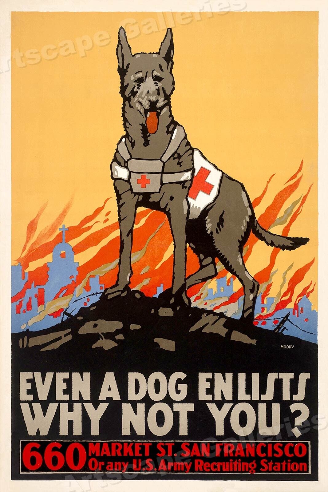 1915 “Even A Dog Enlists” Vintage Style Canine WWI War Poster - 20x30