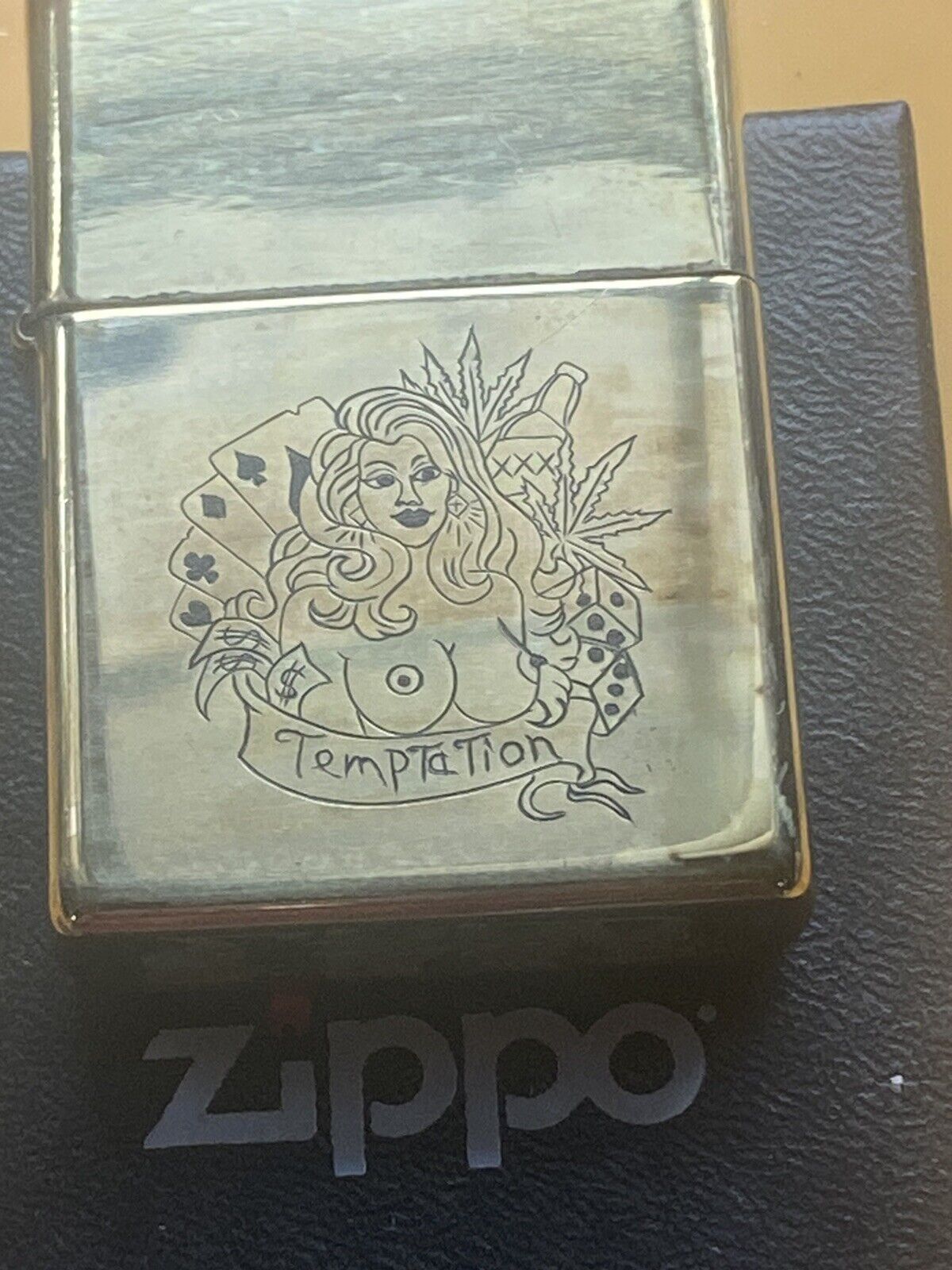 Hand Engraved zippo lighter Both Sides With Matching Silver Dollar Engraved Coin