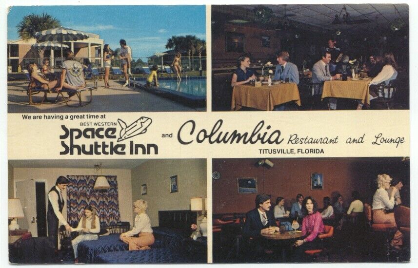 Titusville FL Space Shuttle Inn & Columbia Restaurant Postcard Florida