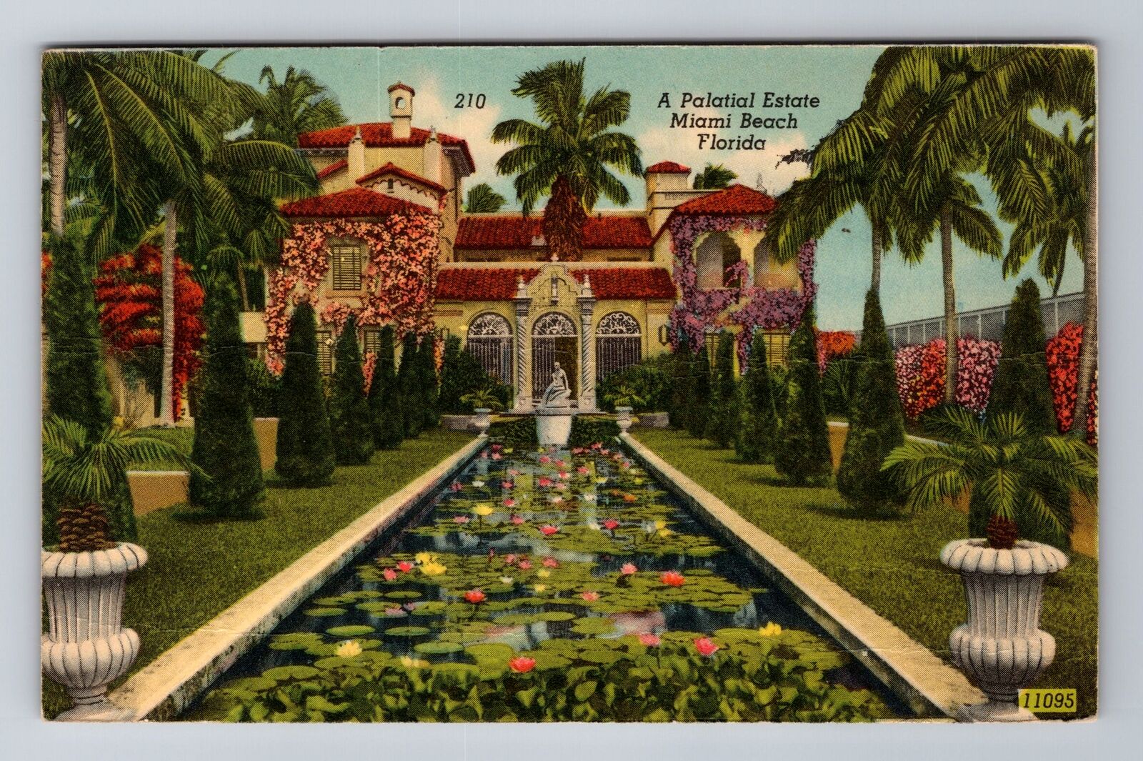 Miami Beach FL-Florida, a Palatial Estate, Antique Vintage Souvenir Postcard