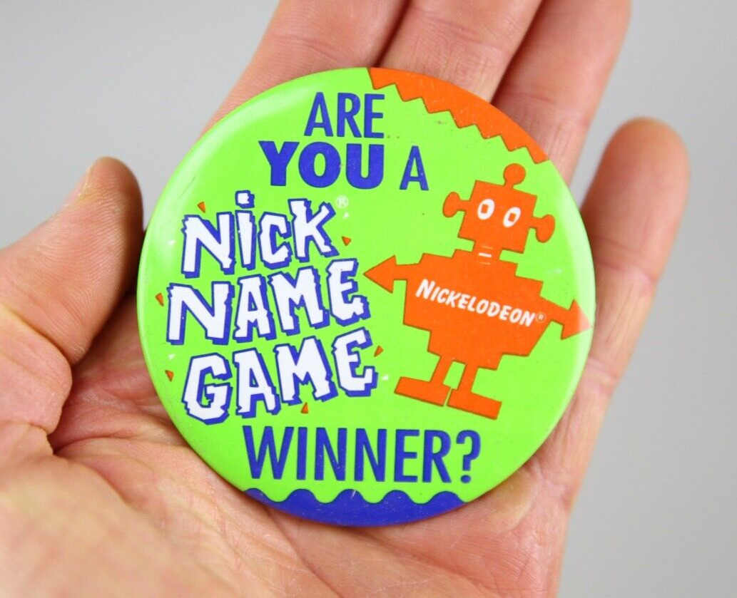 Vintage 90\'s Nickelodeon Nick at Night Slime Robot Green Pinback button metal