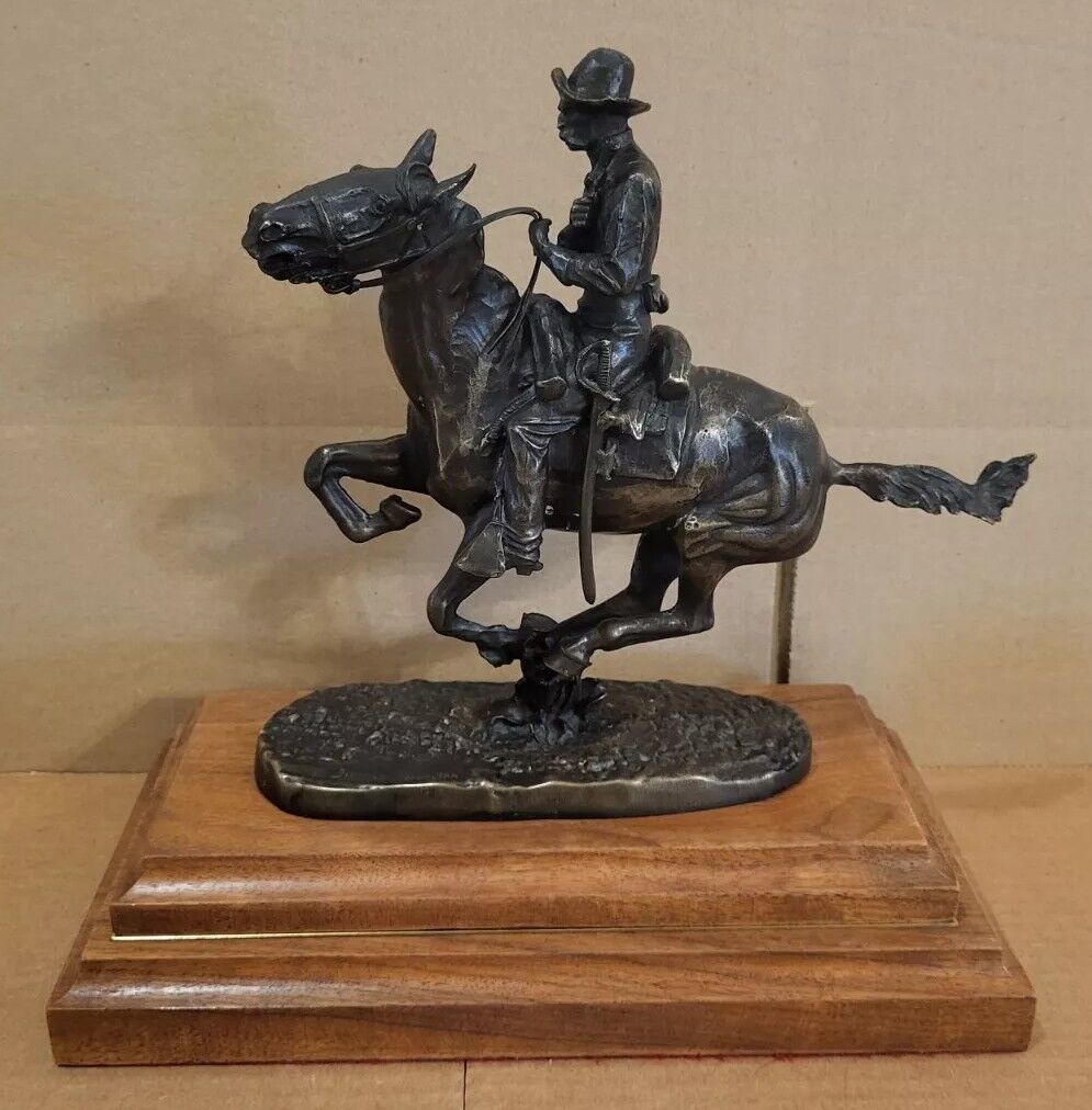 VTG • Frederic Remington • Trooper Of The Plains • Solid Brass/Wood Base • Exc