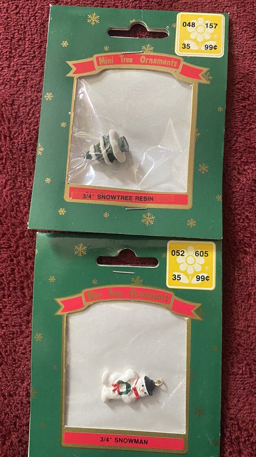 Vintage Frank's 3/4” Mini TreeAnd Mini Snowman Ornaments