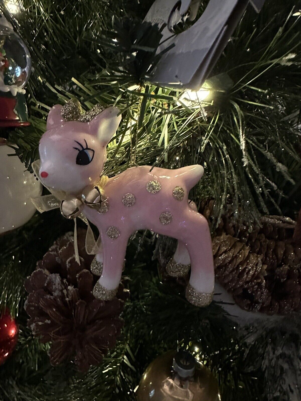 Wondershop Retro 2023 PINK GLAZED Deer Ceramic 3” Ornament. Christmas. NWT