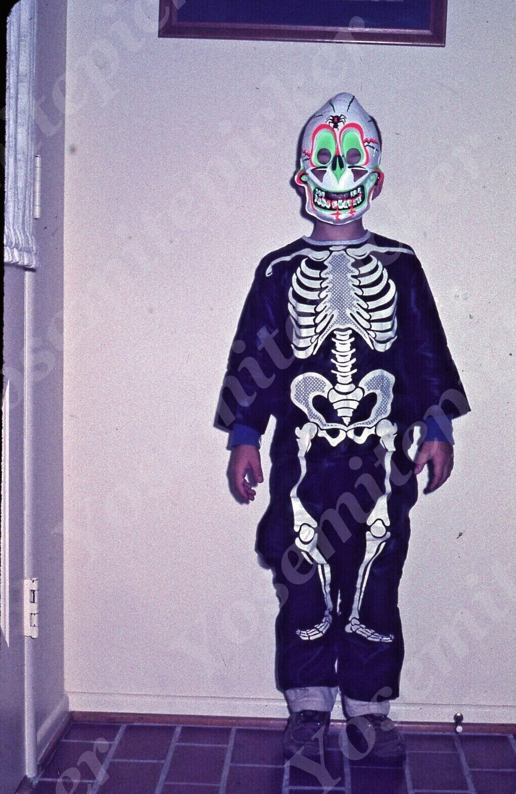 Sl44 Original Slide 1966 young boy skeleton costume Halloween 147a