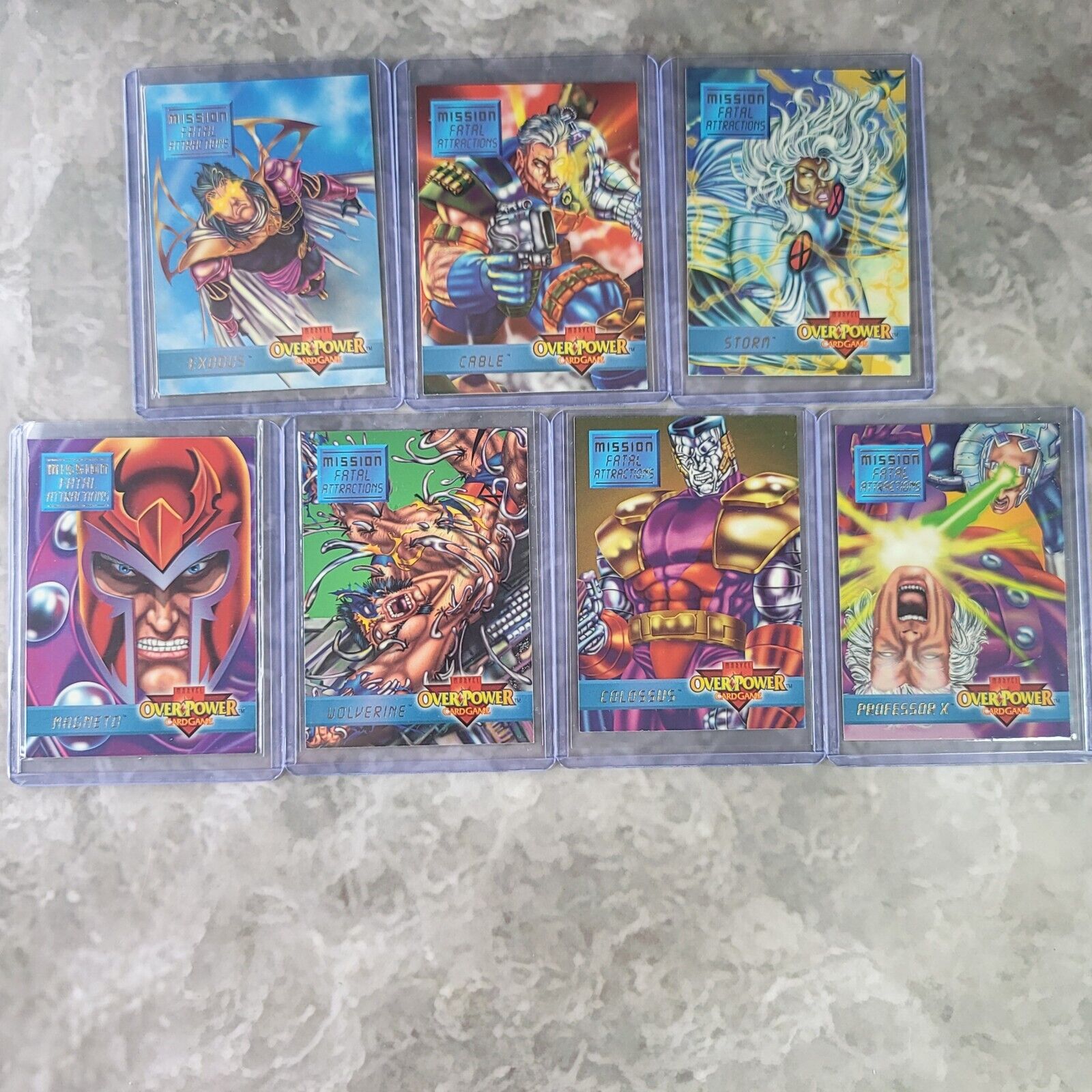 1995 Marvel Overpower Card Game Mission Fatal Attractions Cards Complete Set 1-7
