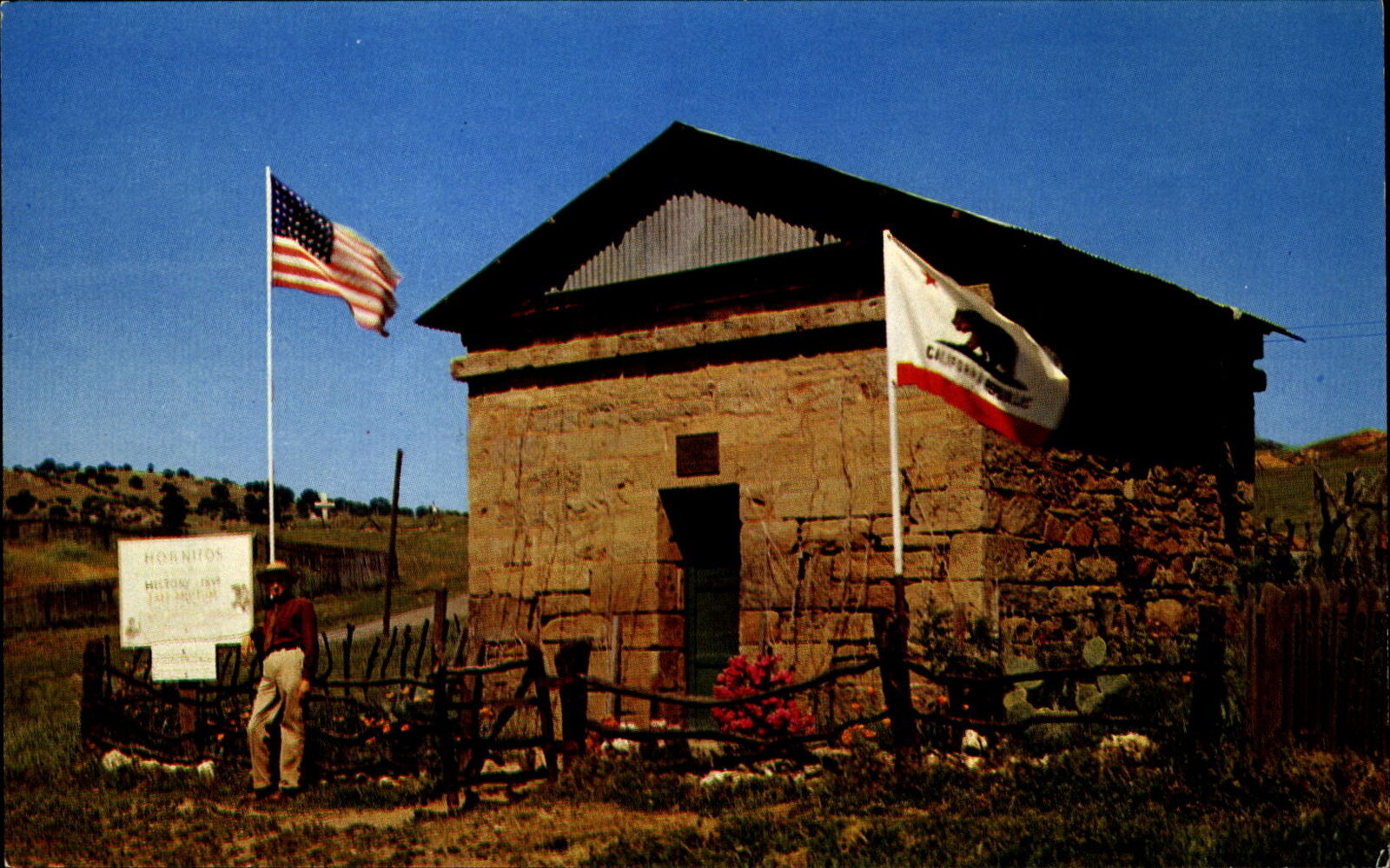 Jail Museum ~ Hornitos California ~ flags murder of imprisoned Chinese immigrant