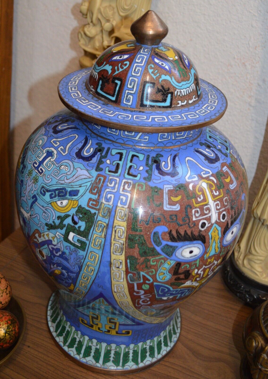 Chinese Cloisonne Ginger Jar Large Urn with Lid 