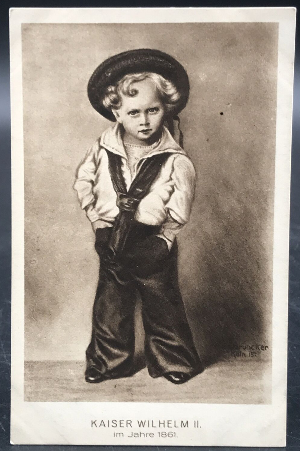 c1910 Kaiser Wilhelm II As Child Sailor Dress Postcard Bruncker Germany Antique