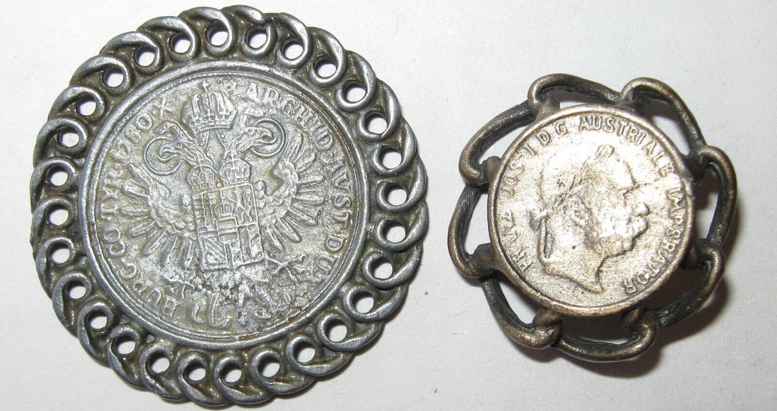 2 Vintage Metal Buttons Marked LIDZ Coin Like with Open Work Borders