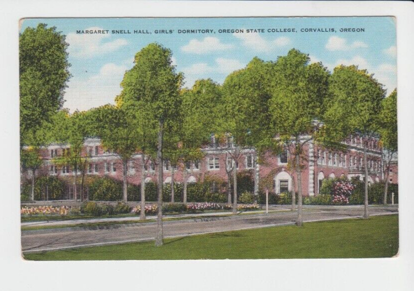 Postcard OR Corvallis Oregon State College Margaret Snell Hall Dorm c.1944 G7