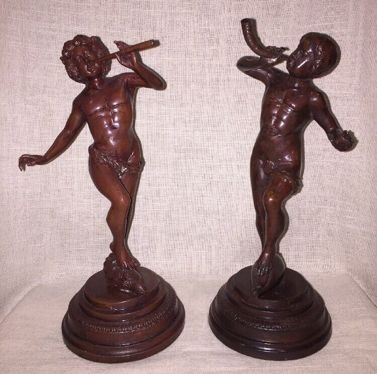 Vintage Pair Of Brass Statuetes