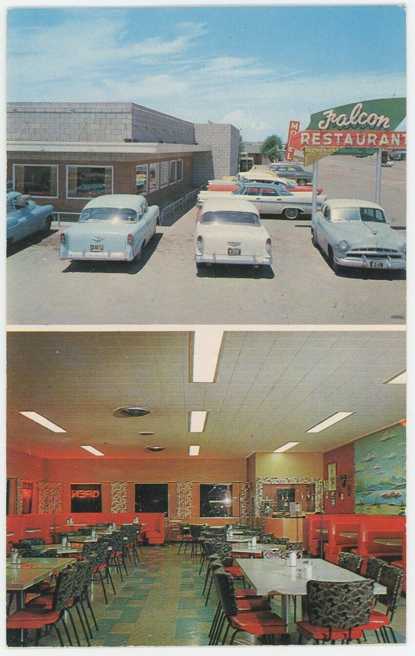 * KILLER * Vintage 1950's Postcard - ROUTE 66 WINSLOW AZ - The Falcon Restaurant