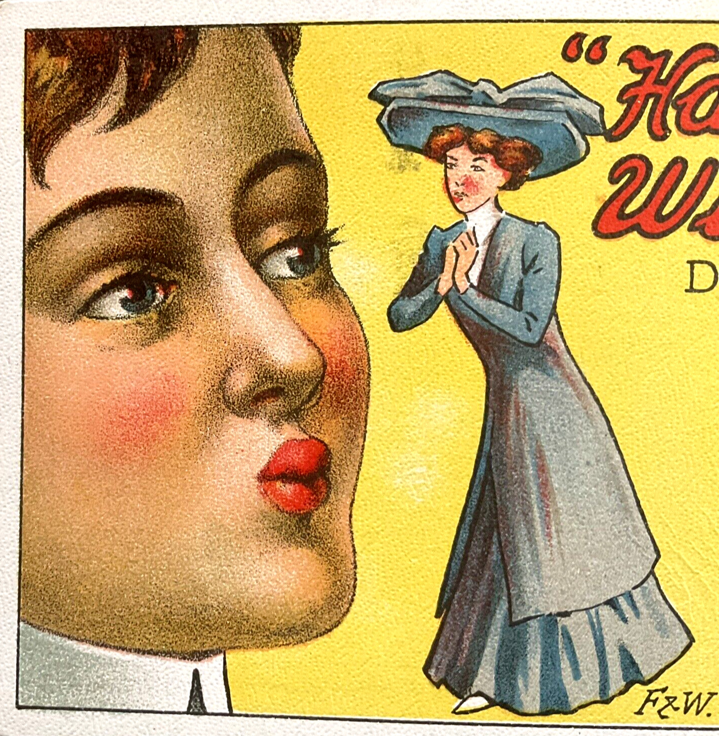 Antique 1910s Romance Comic Greetings Postcard \
