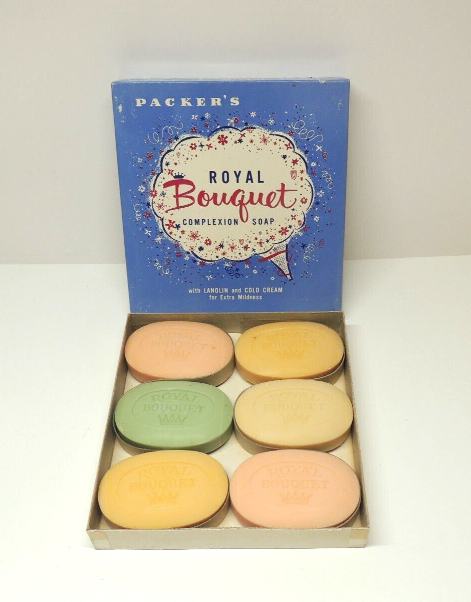 VERY RARE Vintage PACKER\'S ROYAL BOUQUET COMPLEXION SOAP Box w/6 Bars NOS 1959