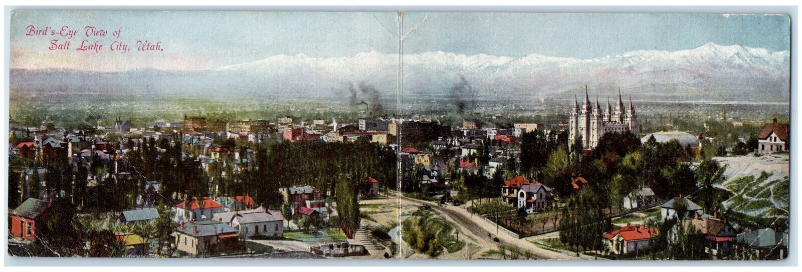 c1910's Birds Eye View Buildings Dirt Roads Tower Salt Lake City Utah Postcard