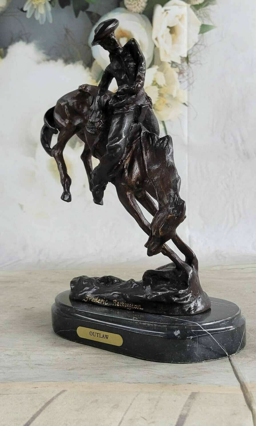 Western Old West Cowboy and Faithful Horse Bronze Sculpture by Remington Figure