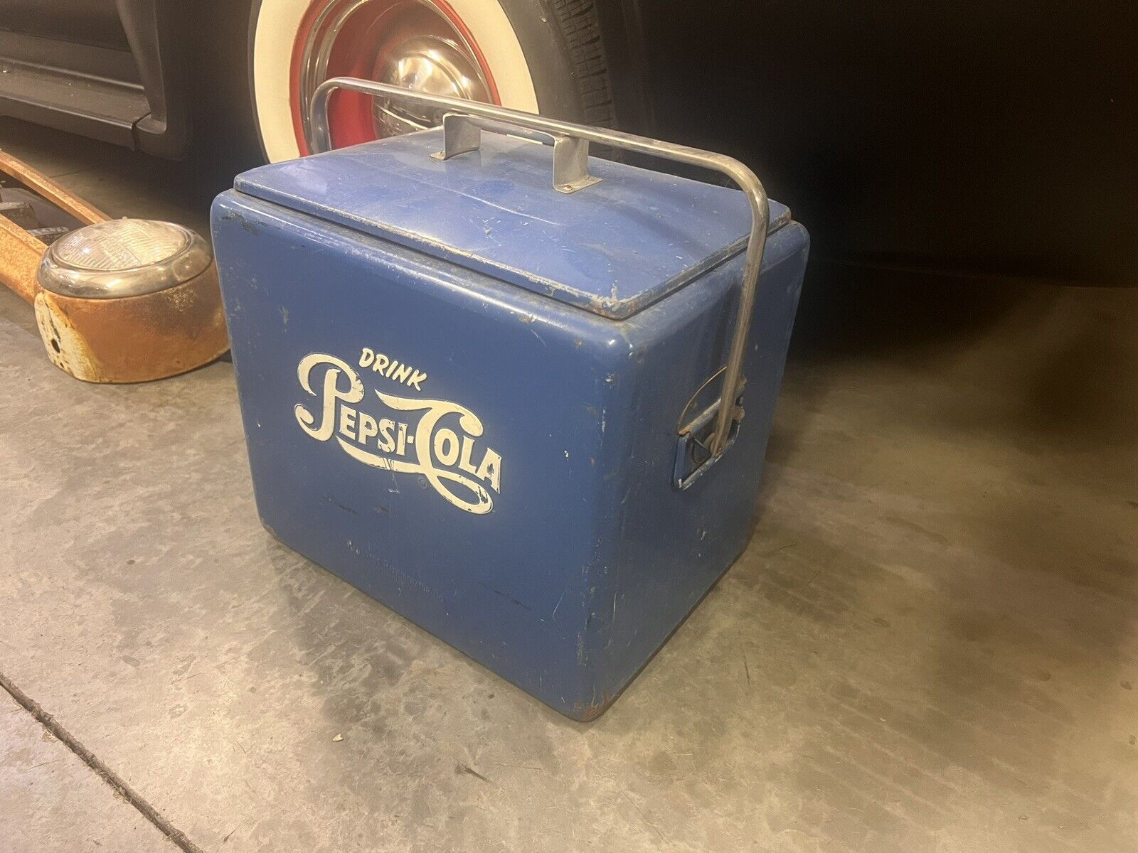Vintage Retro Metal Blue Drink Pepsi Cola Cooler  1950s