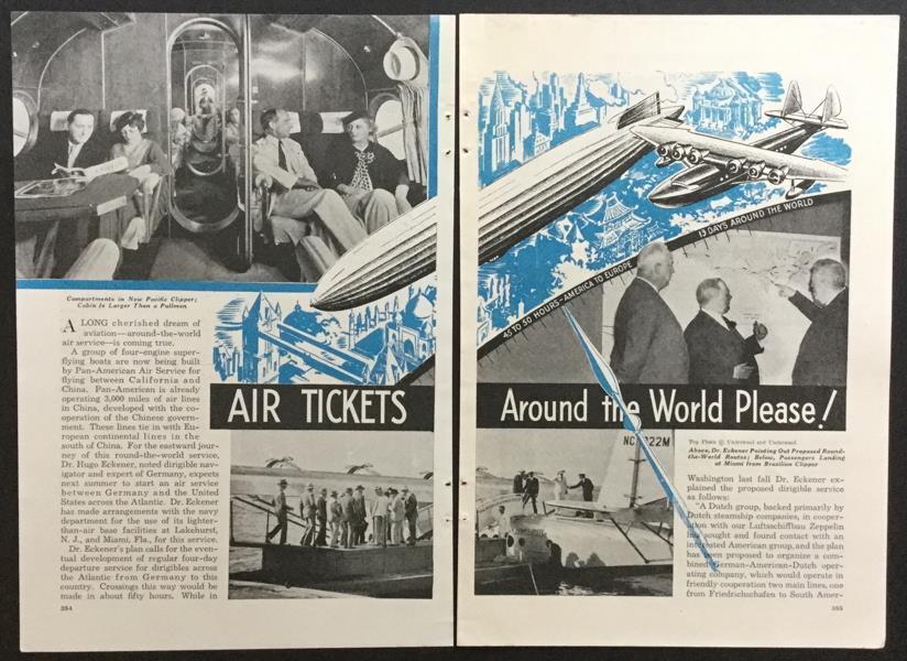 1935 World Travel article Hindenberg Imperial Airways Pan American Clipper Ships